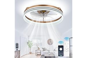 Cainjiazh Modern Ceiling Fan With Dimmable Lights - Low Profile Flush Mount Fandelier Bladeless Chandelier for Bedroom, Kitchen and Living Room (50cm Gold)