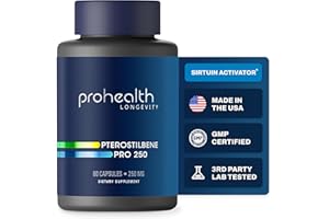 Pterostilbene Pro 250 (250 mg, 60 Capsules) by ProHealth Longevity | Powerful Antioxidant. Supports Healthy Aging, Heart Health, Brain Cell Health. Boosts Effectiveness of NMN.
