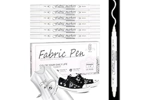 VOZITUG Weiß Textilstifte Waschmaschinenfest , 6 Stück Textilmalstifte Stoffmalfarben Waschfest 1-5mm Stoff stifte Dual Tip Textilmarker , textilfarbe waschmaschinenfest für T-shirt Stoffbeutel Hut Schuhe