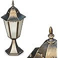 Outdoor lamp Hong Kong Frost, bollard light in antique look, cast aluminium in brown/gold with frosted glass panes, path light 49 cm, retro/vintage garden lamp, E27 socket, IP44, without bulbs