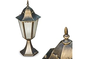 HOFSTEIN Lampe d'extérieur Hongkong Frost, lampe de socle en look antique, fonte d'aluminium en brun/or avec vitres en verre dépoli, lampe d'allée 49 cm, lampe de jardin rétro/vintage, E27, IP44, sans ampoules