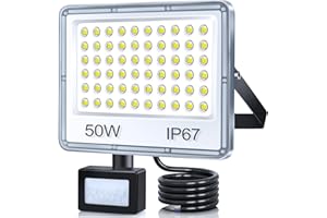 TASINUO Faro LED Esterno con Sensore Movimento 50W, 5000LM Faretto con Sensore di Movimento, 7000K Bianca Fredda Faretto LED da Esterno, Impermeabile IP67 Luci da Esterno per Giardino Terrazza Garage
