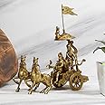 Artvarko Mahabharat/Geeta Arjun Chariot (Rath) with Krishna & Hanuman: Sculpted in Solid Brass Metal | Lord Krishna Arjun Rath Idol Showpieces