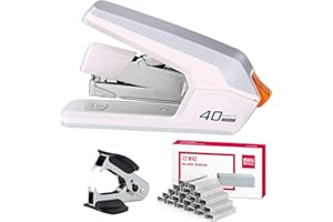 Sokiwi Arbeitssparendes Heftgerät,tacker büro Für 40-50 Blatt Kapazität,mit 1500 Heftklammern und Heftklammerentferner,für Büro Schule Heim Schreibtisch Zubehör Metall Hefter(Weiß)