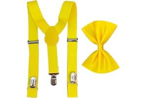HISUNBEN Set di papillon per ragazzi con bretelle elastiche a Y con clip forti per bambini, bretelle regolabili per bambini dai 1 ai 14 anni, Set giallo, Taglia unica
