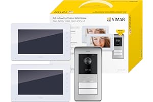 Vimar K42931 Kit de videoportero con 2 videoporteros con teclado capacitivo, placa audio/vídeo con lector RFID, alimentadores, distribuidor bus, incluye soportes para montaje de superficie