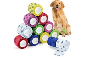 Encuryna 12 Rollen Selbsthaftender Verband Hund, Selbstklebende Bandage, Elastisch Pfotenschutz Kohäsive Haftbandage, Tierarzt Bandage für Menschen Haustiere Hunde Katzen Pferde (5 cm x 4,5 m)