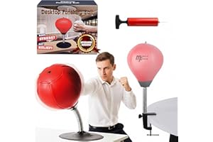 MuscleForge Mini Punching Ball de Bureau avec Pince de Table et Ventouse – Punching Ball Bureau Anti-Stress pour Maison & Bureau – Sac de Frappe de Table, Idée Cadeau Amusante, Pompe Incluse