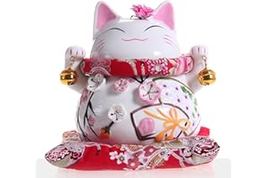 ‎GOODWEI Goodwei Maneki-Neko kot szczęścia jako skarbonka, mrugający kot z delikatnej porcelany (M)