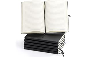 Coloch 6 Pack Ruled Notebook, A5 Black Hardcover Notebook Classic Lined Journal Pocket with 200 Pages and Pen Loop for School, College, Office, Business, 5.75" x 8.25"