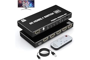 RYTAKI 8K HDMI 2.1 Switch 4K 120Hz, HDMI Umschalter 5 In 1 Out mit IR Fernbedienung, 5 Port HDMI 2.1 Splitter 8K 60Hz für Xbox PS5 PC TV