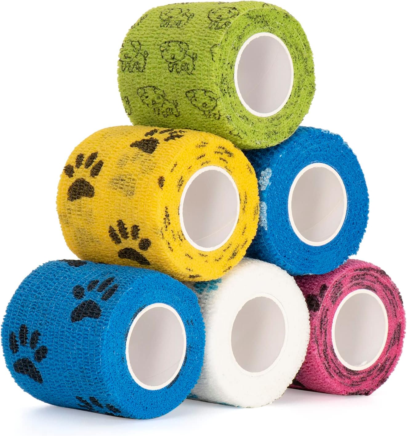 SEADESKY 6 Rollos Banda Venda Cinta Bendaje Adhesiva Deportiva Tape 5cm x 4,5m Vendaje Cohesivo Primeros Auxilios Cinta de Mascotas Vendas Autoadhesivas para Dedos, Muñecas, Tobillo, Perros, Mascotas