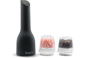FinaMill – Award Winning Battery Operated Pepper Mill & Spice Grinder in One, Adjustable Coarseness, Ceramic Grinding Elements, One Touch Operation with LED Light, includes 2 Quick-Change Express Pods