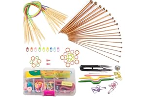 Coopay Kit Aiguilles Circulaires 113 pièces,18 Paires Aiguille à Tricoter à Point Unique en Bambou et 18 Aiguille Circulaire Tricot Double Point Tube Multicolore 60cm de Long (2,0 mm à 10,0 mm)