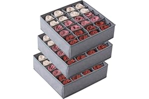 MAGOSIS Drawer Organiser 3-Pack Foldable Fabric Storage Boxes with 24 Cells for Socks, Ties, Underwear | Multi-Use Closet Divider for Efficient Home Organisation (Grey)