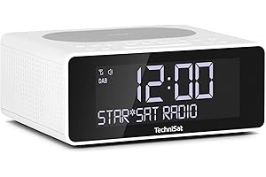 TechniSat DIGITRADIO 52 - Radio-réveil stéréo DAB (DAB+, FM, radio-réveil, fonction snooze, minuterie de mise en veille, affichage dimmable, charge sans fil, haut-parleurs stéréo 2 x 1 W) blanc.