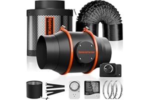 SPIDER FARMER Kit de Filtración Aire 150mm/6 Inch con Ventilador Tubular, Filtro Carbón Activo, Regulador RJ12 Velocidad/Humedad, Tubo 7.5m, 402 CFM, 62W para Cultivos Indoor, Carpas de Cultivo