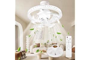 YOOHBERRYS Ventilatore da soffitto con illuminazione, ventilatore da soffitto piccolo con portalampada E27, lampada con ventilatore, ventilatore con dimmerabile, rotazione a 360°, timer e 3 livelli di