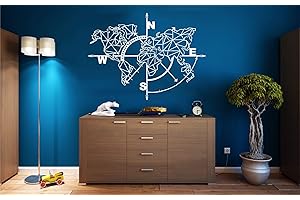 DEKADRON Mappa del Mondo in metallo Bussola Decorazione Della Parete in metallo Segno metallico Arte della Mappa del Mondo Arte Della Parete Metallo Decorazione Della Parete (Bianco, 101x76 cm)