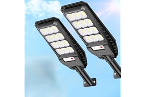 081 Store - 2 PEZZI lampione solare con 144 LED esterno 200W, con palo e telecomando, sensore di movimento e crepuscolare luce bianoc freddo 6500k