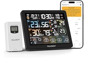 Raddy N80 Estación meteorwifi WiFi con aplicación telefónica, termómetro inalámbrico interior al aire libre con AI Life Assistant, 8 "pantalla, PM2.5/AQI, índice UV, salida y puesta del sol