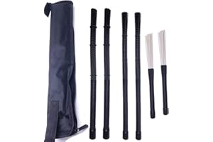 TUOREN Drum brush Kit Nylon Cajon Brushes Light & Standard Size 1 Pair Retractable Nylon Brush Stick with Comfortable Rubber Handles for Cajon Jazz Percussion Accessories (Black)