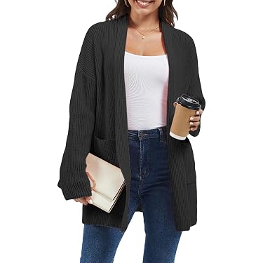 Cardigan Long Femme Chic à Manches Longues Avec Poches - Gilet Mince Et Élégant Pour Mi-Saison