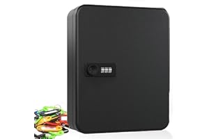 E-GREETSHOPPING Key Safe Box 48 Key Cabinet Wall Mounted Key Safe Storage for Outdoor, Steel Security Lock Box with Combination Lock, Keysafe Organiser with 50 Key Tags, for Indoor Outside Property Garage, Black