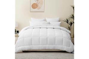 RUIKASI Kołdra zimowa na łóżko kwadratowe 200 x 220 cm, kołdra puchowa na łóżko kwadratowe, 450 g/m² kołdra z mikrofibry, biała