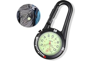 QESSUVNC Clip On FOB Watch, Pocket Carabiner Watch Black Luminous Dial Quartz Watch Safety Clips Climbing Camping Watch for Doctors Nurses Paramedics Chefs Sport Unisex Women Men