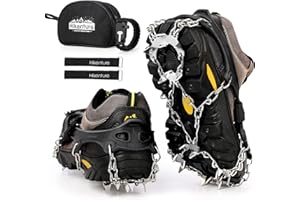 HIKENTURE Crampons Ice Grips for Shoes and Boots 19 Stainless Steel Spikes Ice & Snow Grips Anti Slip Ice Shoe Grips Ice Grippers Cleats for Hiking Walking Climbing on Snow and Ice