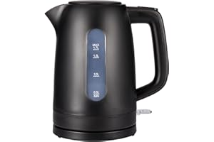 Amazon Basics Hervidor de Agua Eléctrico 1,7L, 2200 W, Libre de BPA con Base 360°, Apagado Automático y Filtro Antical Extraíble, Negro Mate