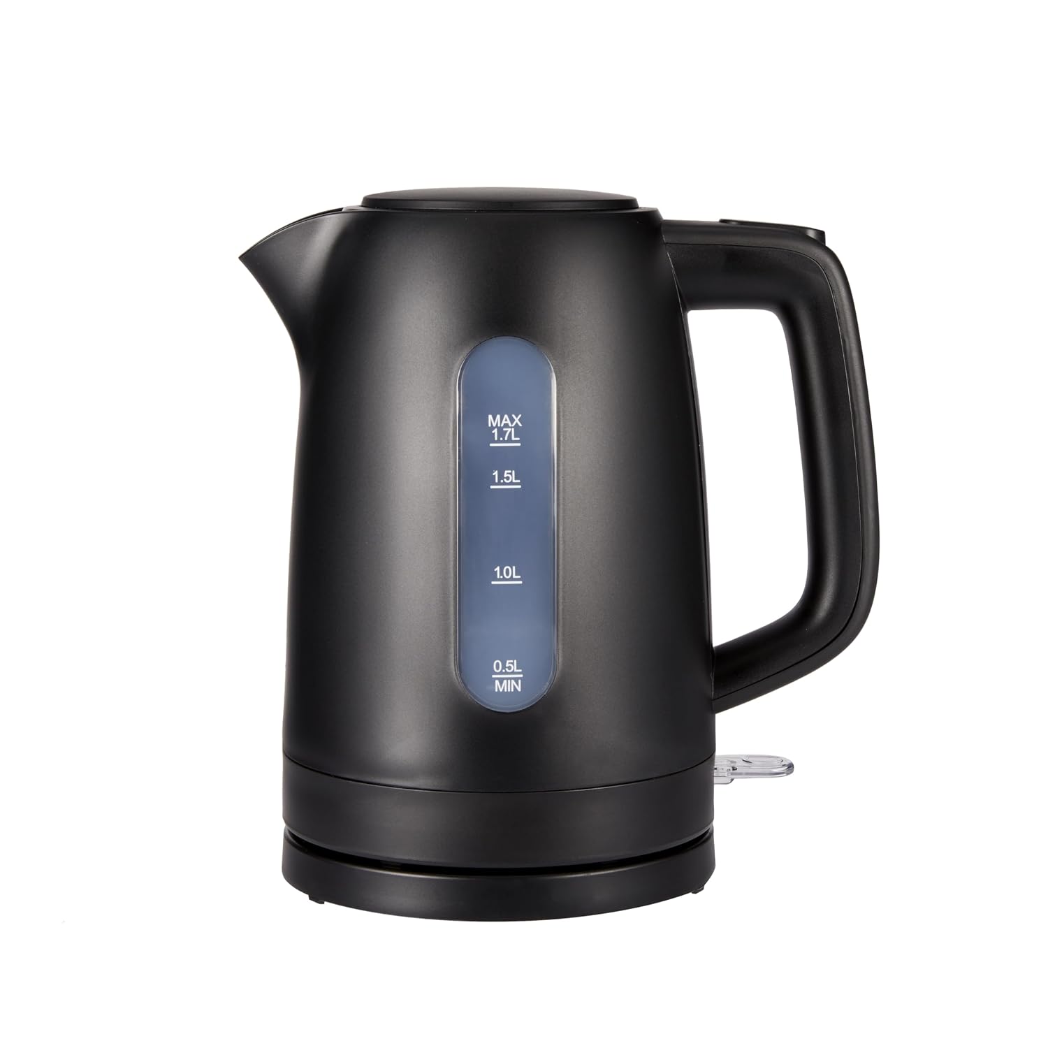 Amazon Basics Bollitore Elettrico 1,7L, 2200 W, Senza BPA con Base a 360°, Spegnimento Automatico e Filtro Anticalcare Estraibile, Nero Opaco