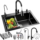 20x18 inch black kitchen sink with faucet included, stainless steel sink and faucets, kitchen sink set with pull out faucet,
