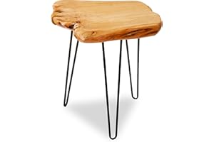 FRANKYSTAR Tavolino da caffè Design Industrial in Legno di Cedro e Ferro battuto con Bordi al Taglio Vivo Ideale per Salotto Vintage (40 x 40 x 53cm (LxPxH))