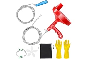 ZITFRI Snake Drain Auger 7.62m Professional Sink Snake Pipe Drain Cleaner Hair Clog Remover Heavy Duty Plumbers Snake Drain Unblocker Tools for Kitchen/Bathroom Sink/Bathtub Drain/Toilet with Gloves