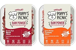 POPPY'S PICNIC Poppy’s Picnic - RAW POWER Beef & Turkey – 8 Pack Raw Frozen Dog Food – High Protein Fresh Frozen Dog Food – Complete – Natural Beef & Turkey – 8 x 450g