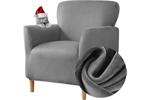 Highdi Copripoltrona Elasticizzato, Velluto Club Poltrona Copridivano 1 posto con Braccioli, Cocktail Universale Morbido Fodera per Poltrona, Imovibile Lavabile per Hotel Salotto (grigio scuro)