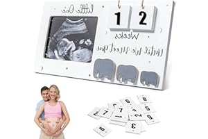 WODEHAHAGOU Baby Sonogram Picture Frame Baby Scan Photo Frames Countdown Weeks Wooden Ultrasound Picture Frames Pregnancy Mum to Be Ultrasound Photo Frame Pregnancy Gifts Announcement Gifts