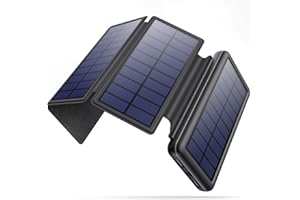 HETP Solar Powerbank 26800mAh, [4 Faltbar Solarpanel] Solar Ladegerät【3 Eingang IN 2 Ausgang】 Externer Akku USB C Eingang 4 LEDs Power Bank Akku Pack Camping Outdoor für Telefone Tablets und mehr