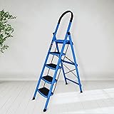 Plantex Premium Steel Foldable 5-Step Ladder for Home - Wide Anti Skid Step Ladder (Blue & Black)