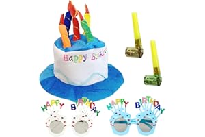 LSYYSL 1 Happy Birthday Hat with 2 Birthday Glasses and 2 Party Whistles, Multicolor Candle Hats, Party Dress Up Display Props, Adult Birthday Plush Hat for Dress Up, Birthday Party, Gathering.