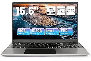 Hcjip Ordinateur Portable 15,6 Pouces, 16Go RAM 512Go SSD PC Portable, Celeron N5095 Processeur Quad-Core, FHD 1080P, USB 3.0, Mini HDMI, TF, Bluetooth, WiFi (Gris Clair)