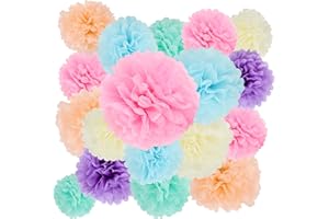 BestoFun Pack of 16 Colourful Tissue Paper Pompoms Beige Pink Pompoms Decoration Green Purple Light Blue Decoration for Wedding Decoration Table Decoration Birthday Decoration Boho Decoration Garden