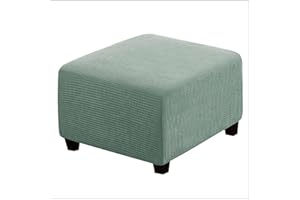 Qiden Square Footstool Ottoman Plush, 10% Thicker Large Stretch Pouffe Cover Anti-Slip Foot Stool Jacquard Slipcovers With Elastic Bottom, Machine Washable-Sage-Large