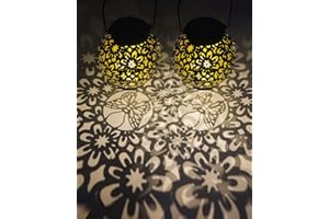 MOXTOYU Solar Lanterns Light, 2Pack Outdoor Solar Lanterns with IP44 Water Resistant, Auto On Off Metal Yard Art Garden Lights for Lawn (Dark Black)