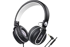 RockPapa Cuffie per Bambini con Microfono, 952 Auricolari con Filo, Leggere e Pieghevoli, Cavo Jack 3.5 mm da 1.5 m, Cuffie On-Ear per Smartphone/Tablet/TV/Mp3 (Nero)