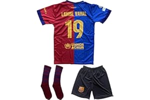 BORIVERAE Lamine Yamal Maillot de football pour enfant #19 avec maillot, short, chaussettes, 4 posters, porte-clés et bonnet de Noël | Barca Maillot de football pour enfant, pour l'entraînement, les loisirs et
