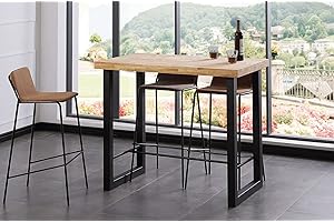 ADNATURA. Mesa Alta Chuck 120, Mesa de Bar, Mesa Comedor/Cocina Madera Roble Cálido y Patas Metálicas Mate Negro. 120x70x100cm