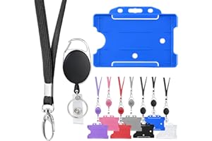 Vicloon Funda para Tarjeta con Llavero Retráctil y Lanyard, 1 x Llaveros Retráctiles de Alta con Funda para Tarjeta, Funda de Tarjeta de Identificación, ID Titular de la Tarjeta - Azul